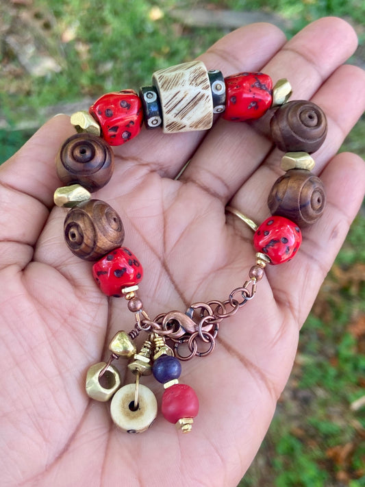 Vintage Carved Olive Wood Bracelet