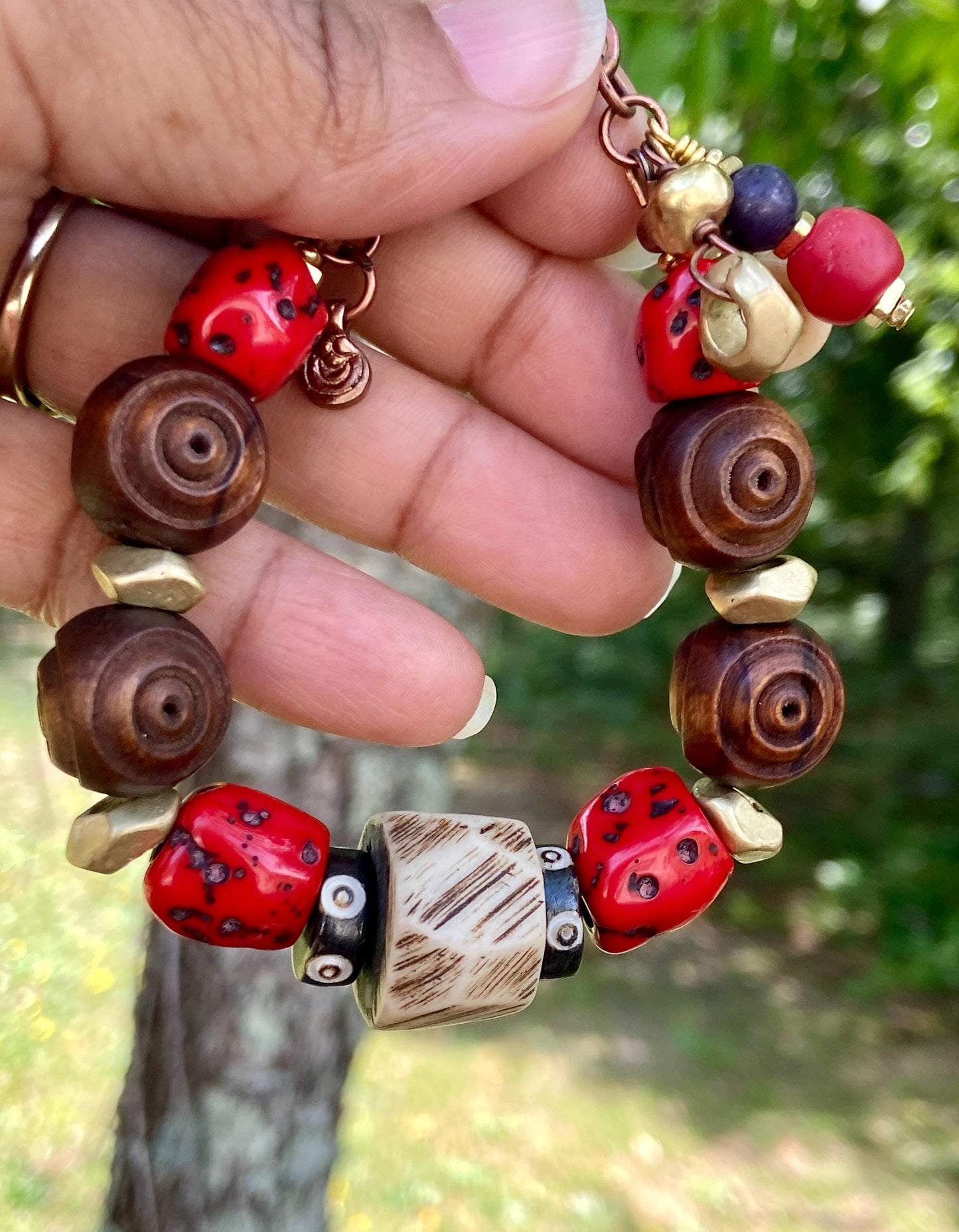 Vintage Carved Olive Wood Bracelet