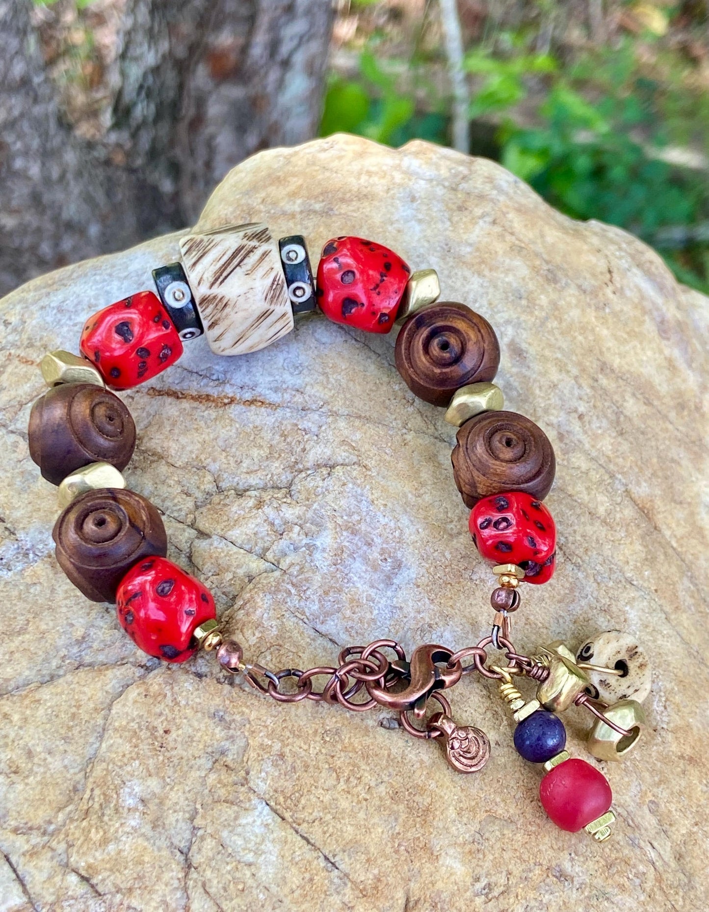 Vintage Carved Olive Wood Bracelet