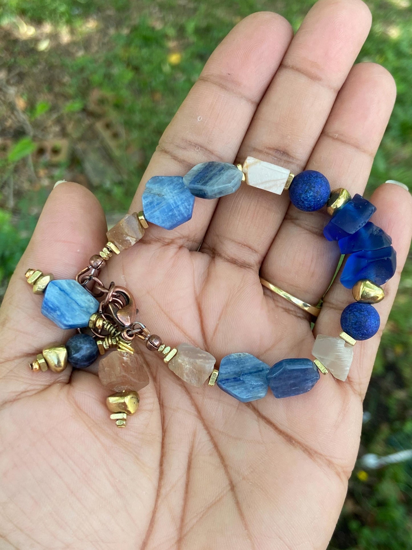 Kyanite, Lapis and Peach Moonstone Gemstone Bracelet