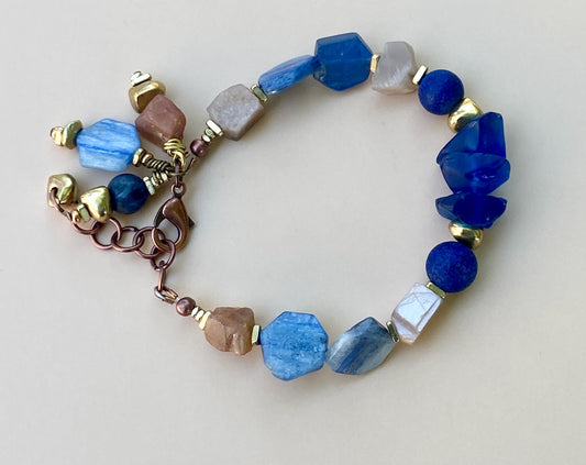 Kyanite, Lapis and Peach Moonstone Gemstone Bracelet