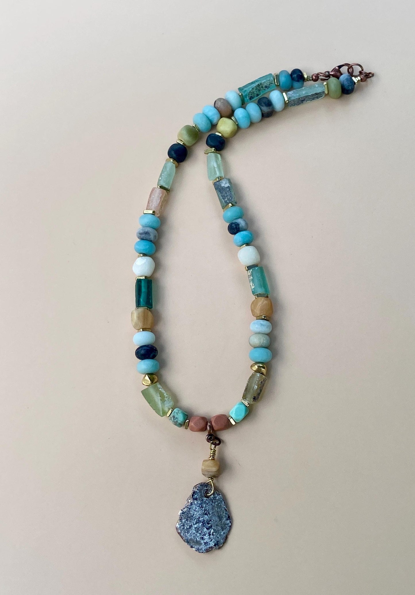 Matte Amazonite and Roman Glass Necklace