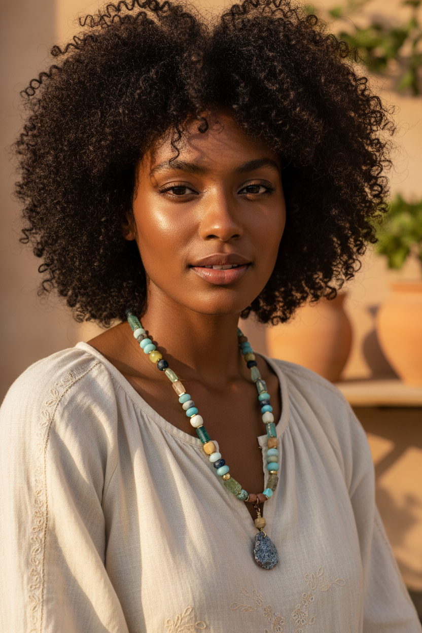 Matte Amazonite and Roman Glass Necklace