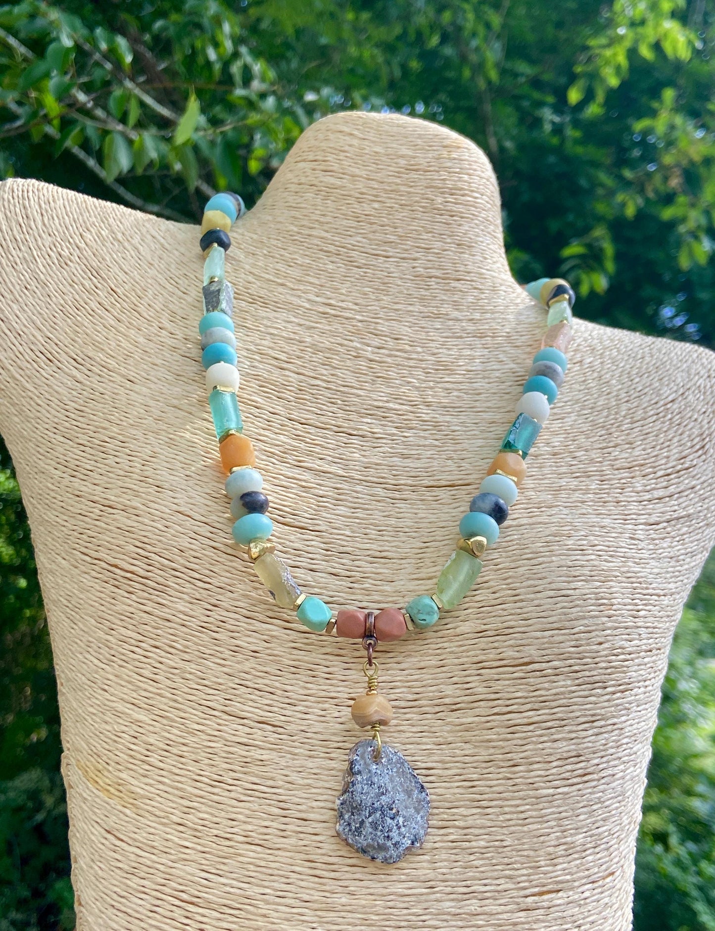 Matte Amazonite and Roman Glass Necklace