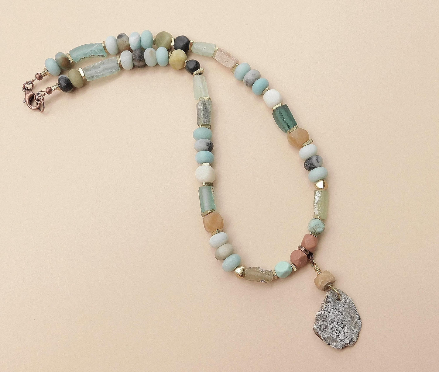 Matte Amazonite and Roman Glass Necklace