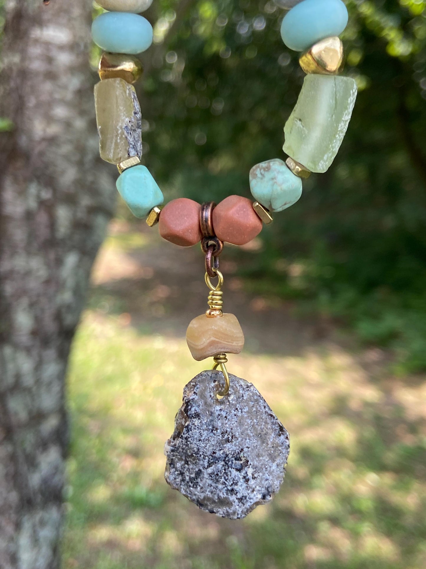 Matte Amazonite and Roman Glass Necklace