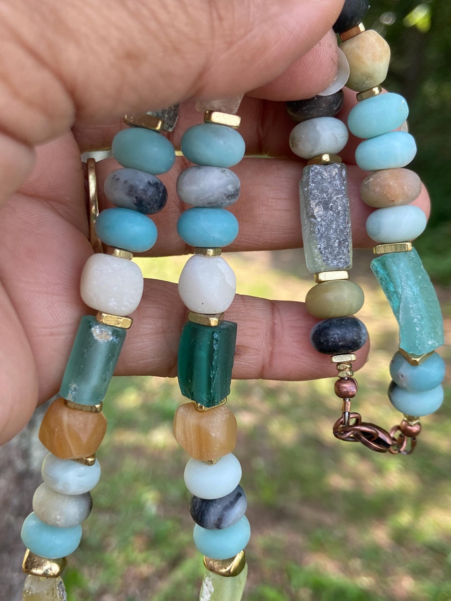 Matte Amazonite and Roman Glass Necklace