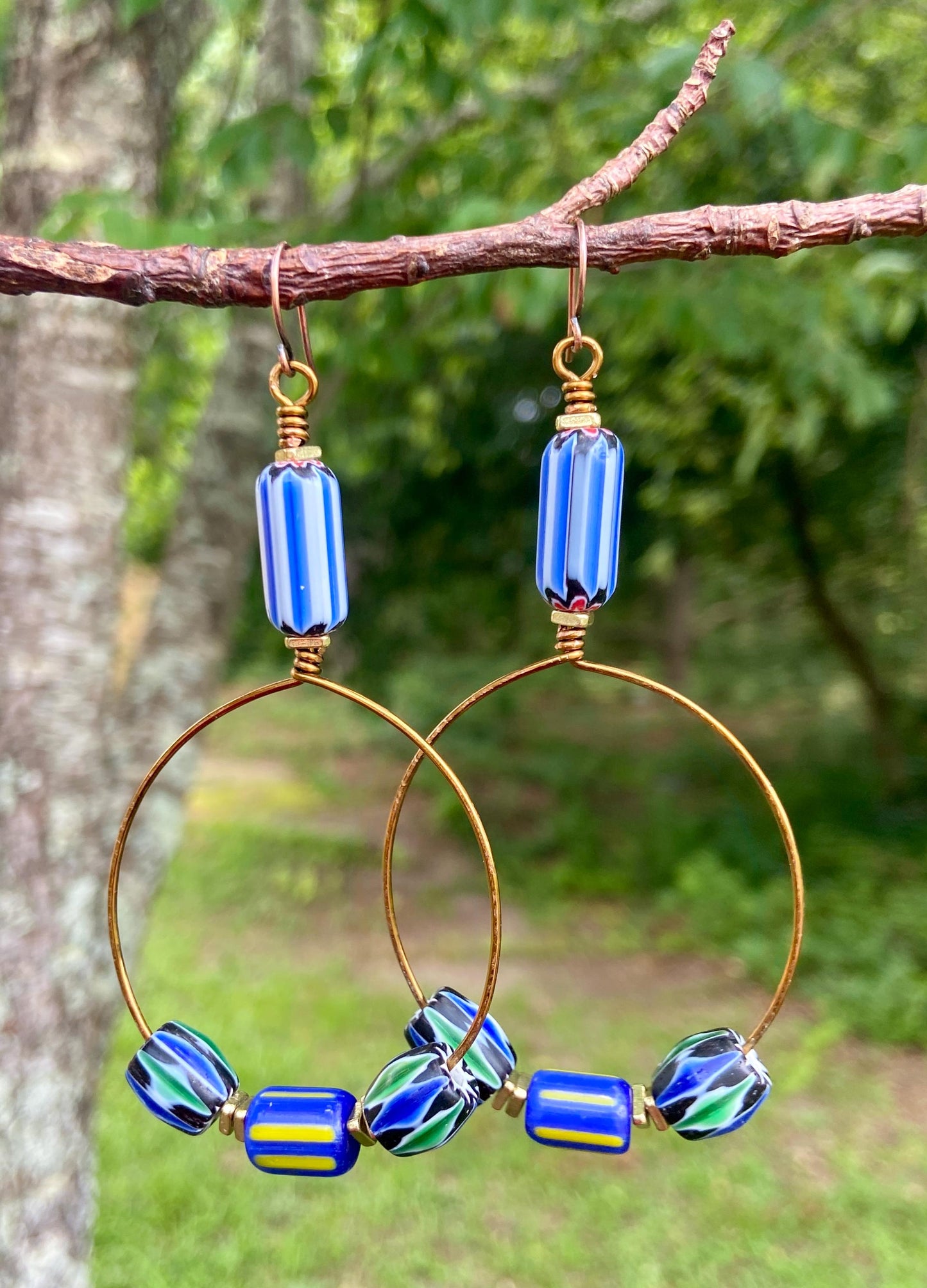 Blue Chevron Hoop Earrings