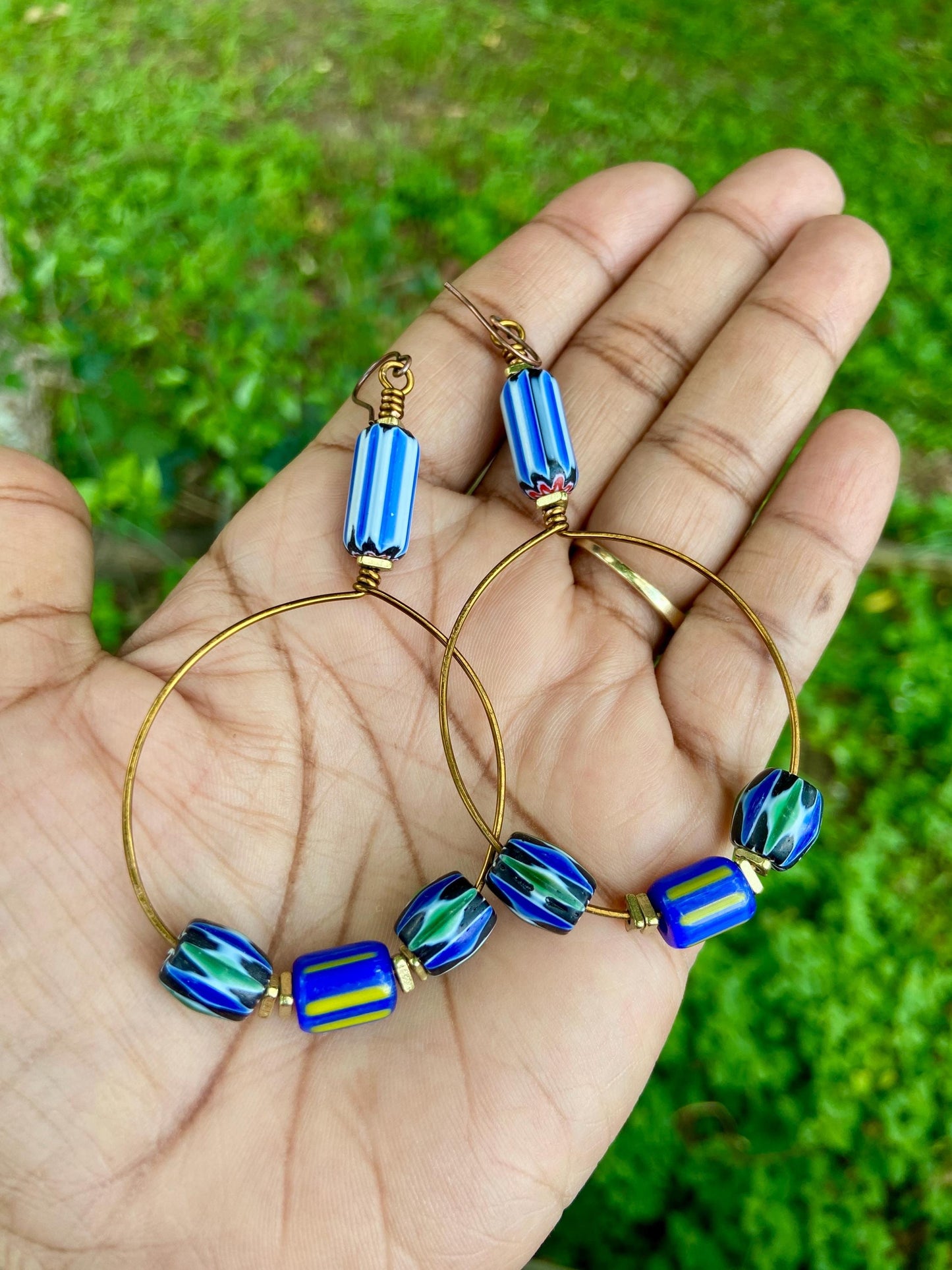 Blue Chevron Hoop Earrings