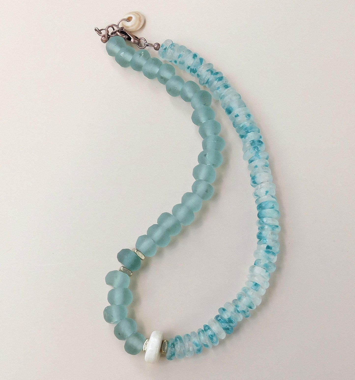 Clear and Blue Wave Marine Java Bead Necklace