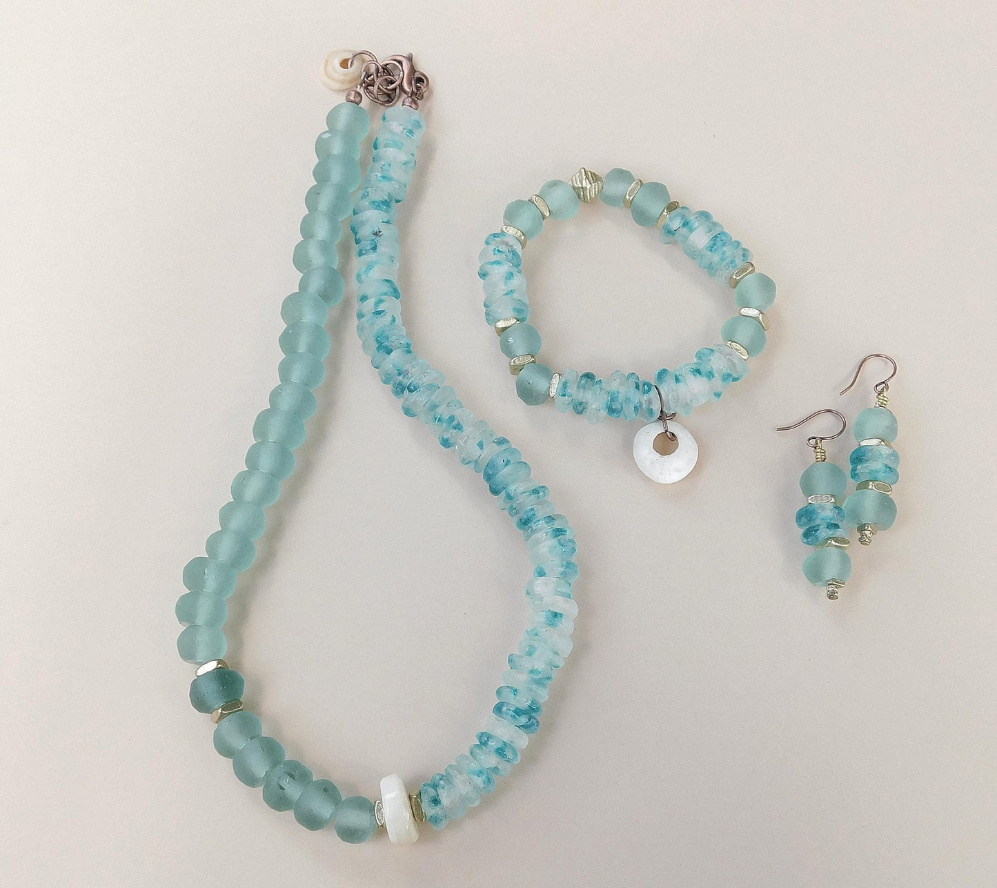 Clear and Blue Wave Marine Java Bead Necklace