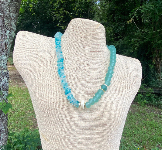 Clear and Blue Wave Marine Java Bead Necklace