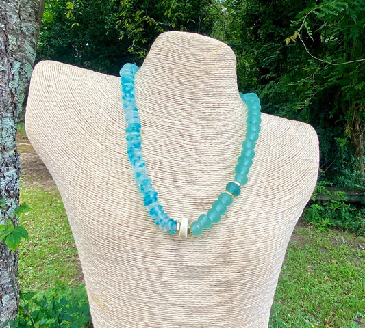 Clear and Blue Wave Marine Java Bead Necklace