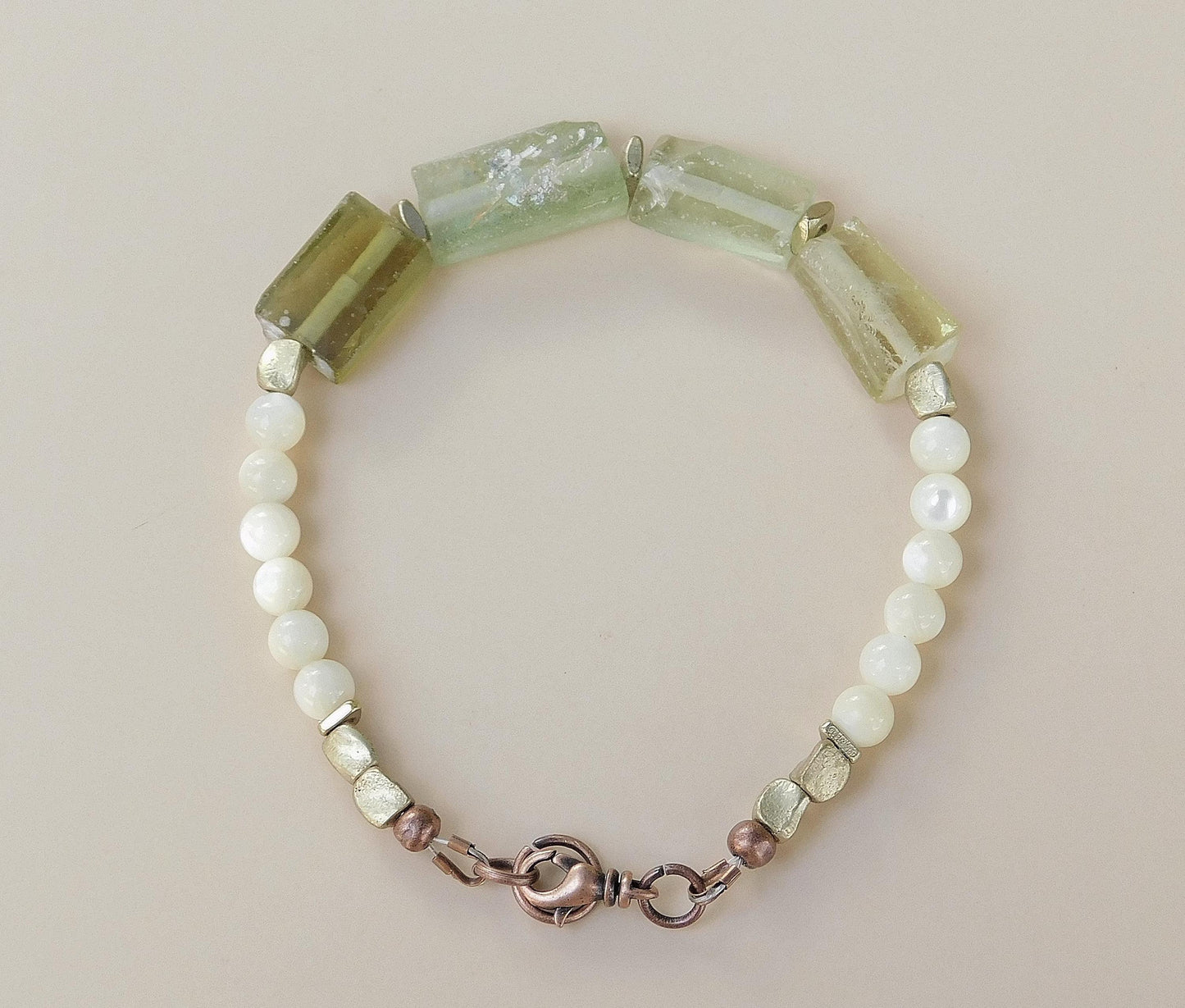 Roman Glass and Mother of Pearl Bracelet