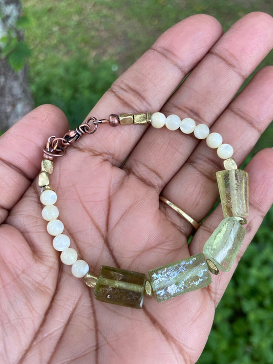 Roman Glass and Mother of Pearl Bracelet