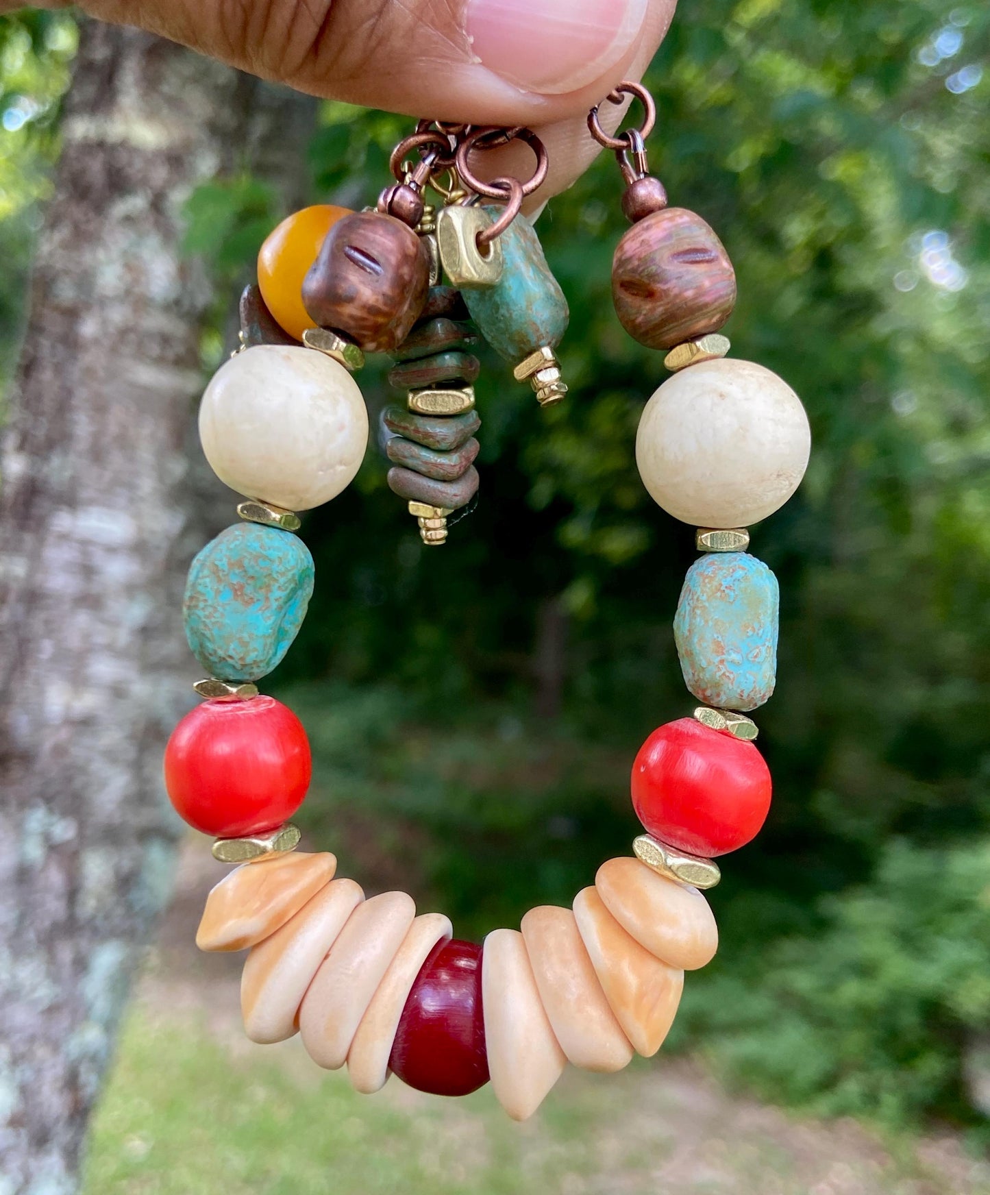 Natural West African Shell Bead Mixed Media Bracelet
