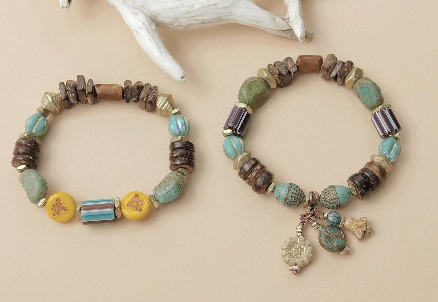 Earthy Czech Bead Bracelets