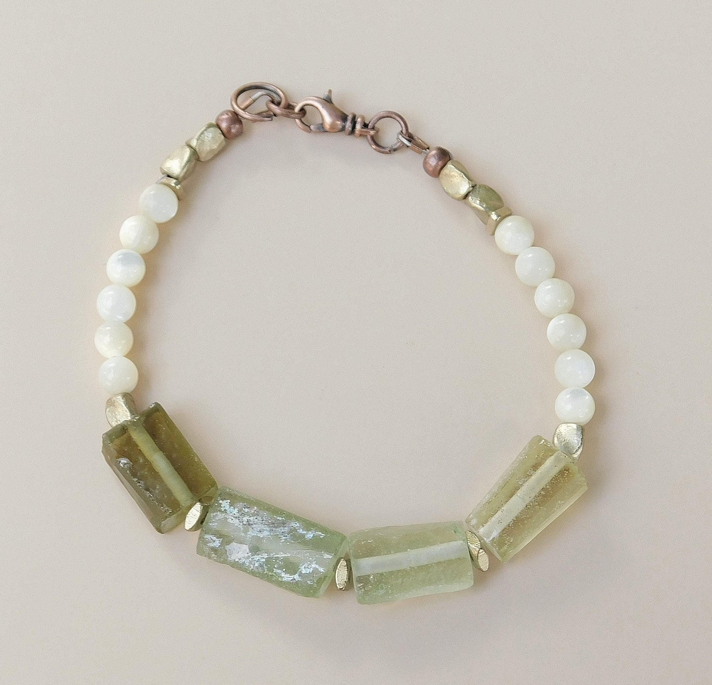 Roman Glass and Mother of Pearl Bracelet