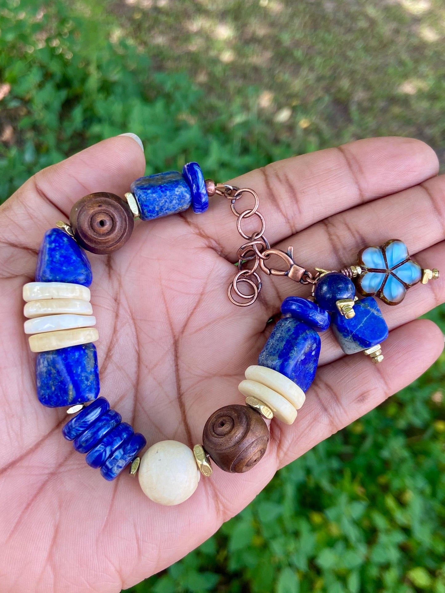 Chunky Lapis and Naga Conch Shell Bracelet