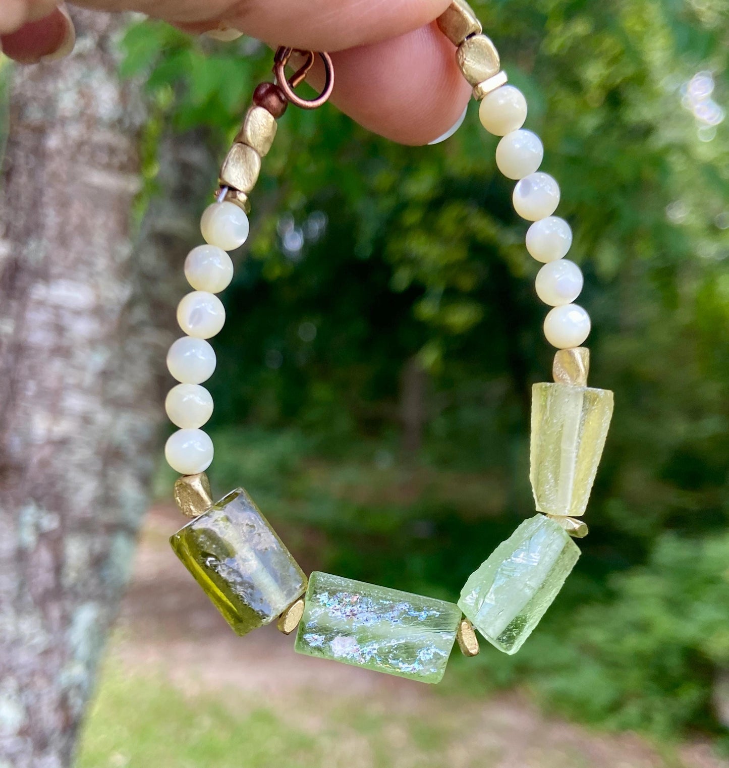 Roman Glass and Mother of Pearl Bracelet