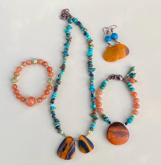 Turquoise and Saffron Color Moroccan Horn Medallion Collection