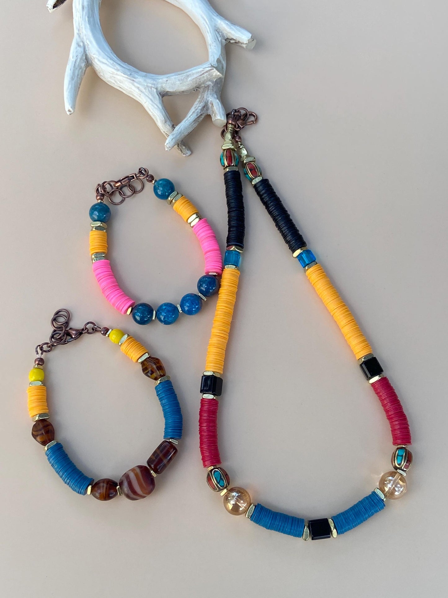 Czech Bead Medley and Autumn Mix Vinyl Bead Necklace