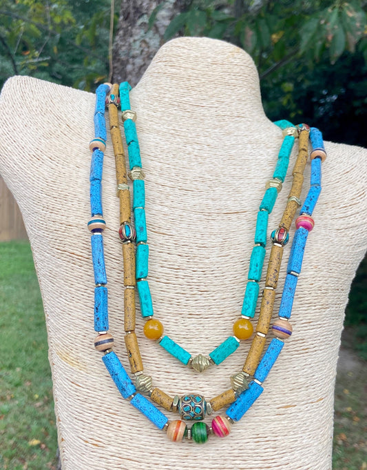 Handmade Turquoise Pottery Bead Necklaces