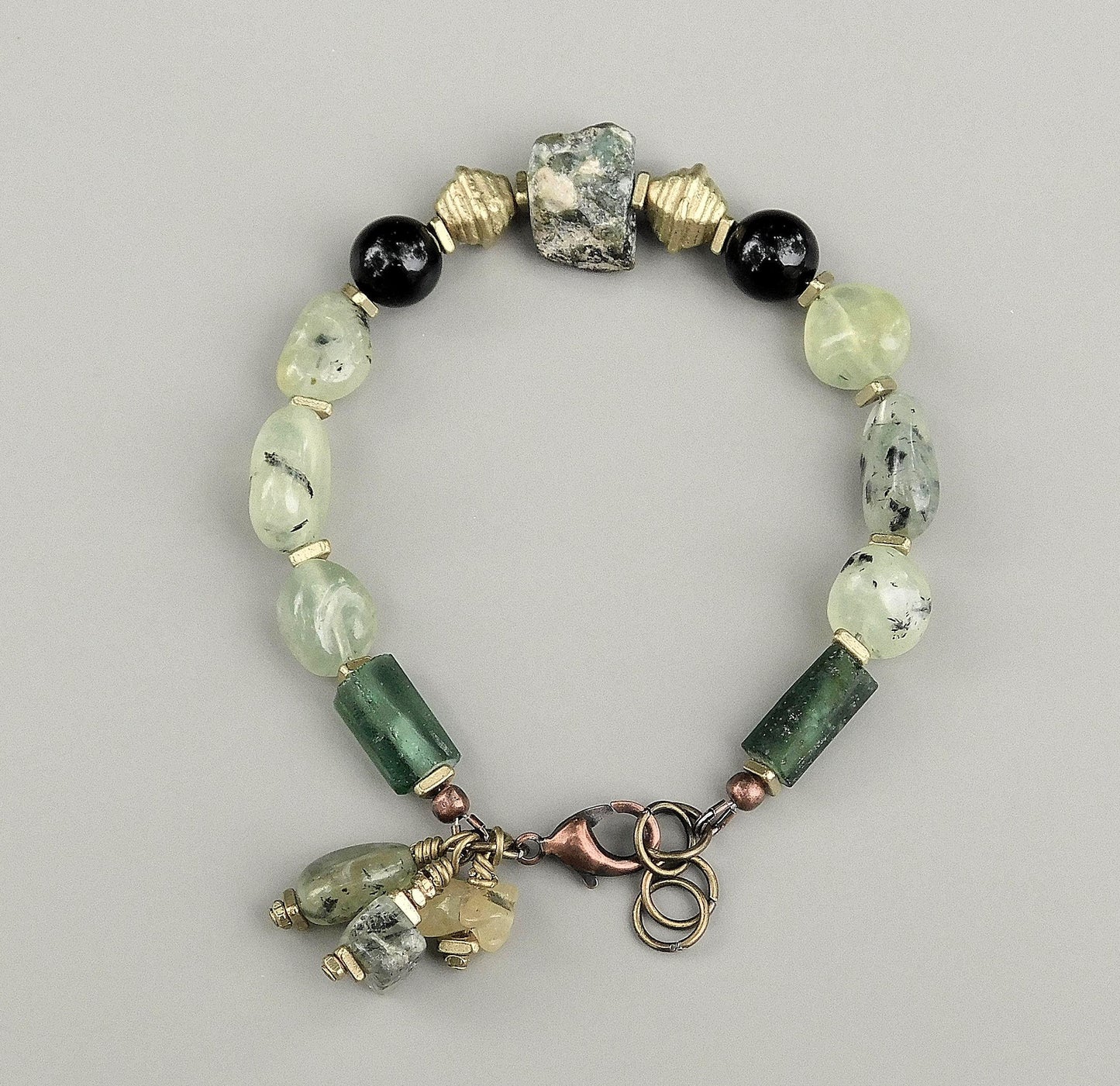 Prehnite, Black Onyx and Roman Glass Bracelet