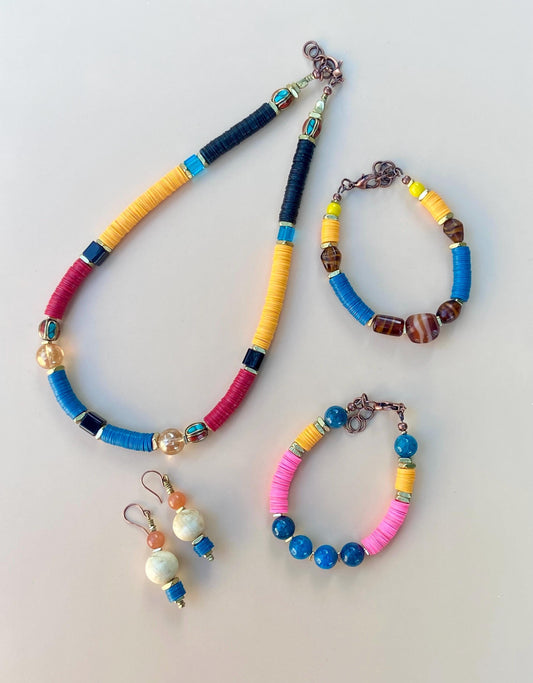 Czech Bead Medley and Autumn Mix Vinyl Bead Necklace