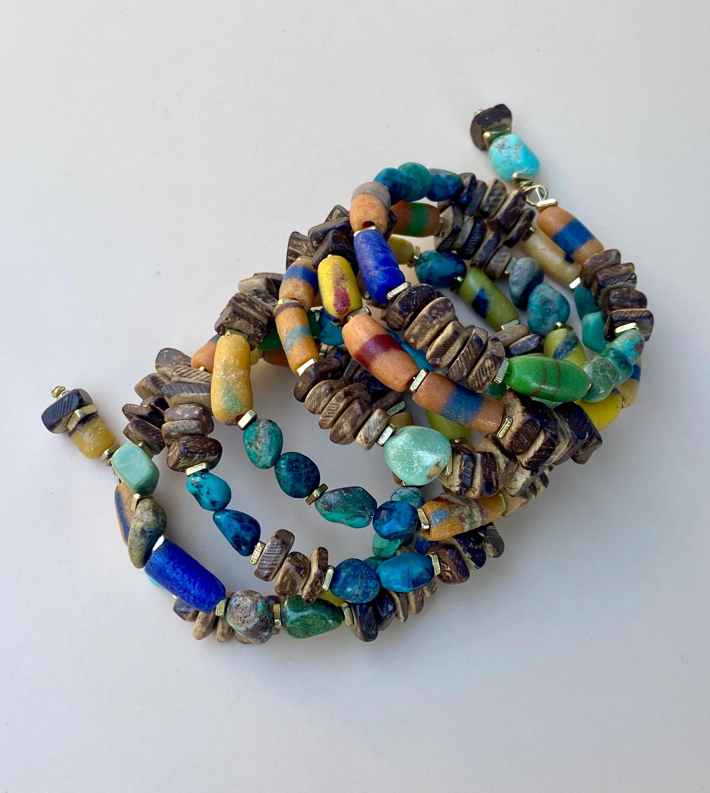 African Sandcast with Turquoise and Chrysocolla Nugget Bangle