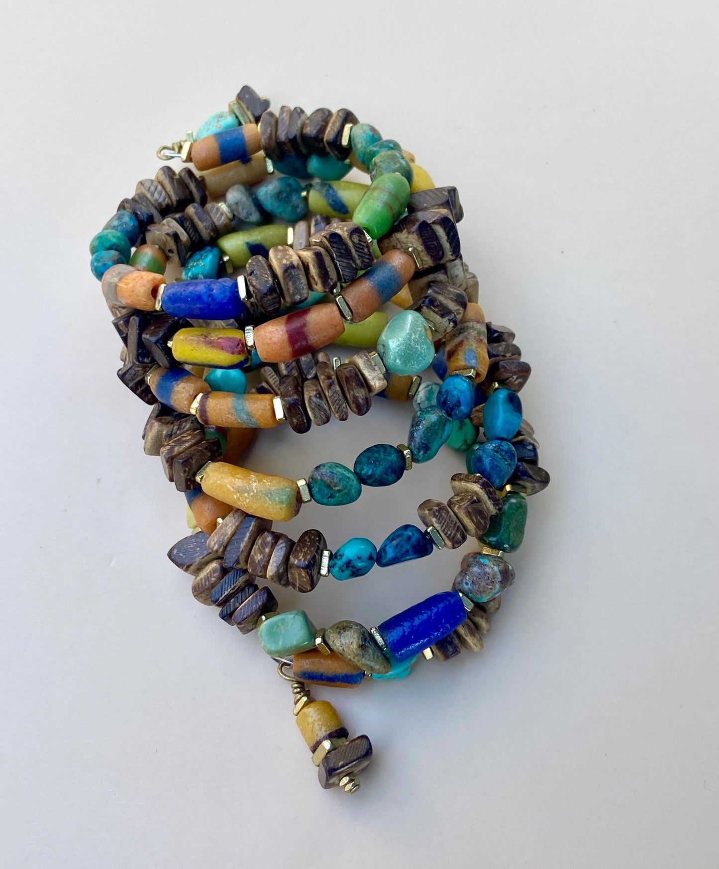 African Sandcast with Turquoise and Chrysocolla Nugget Bangle