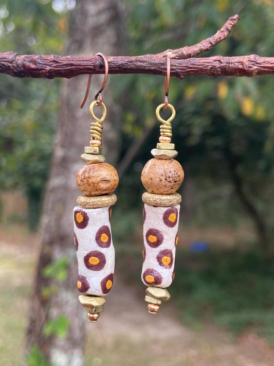 Painted Brown and Yellow Krobo Earrings