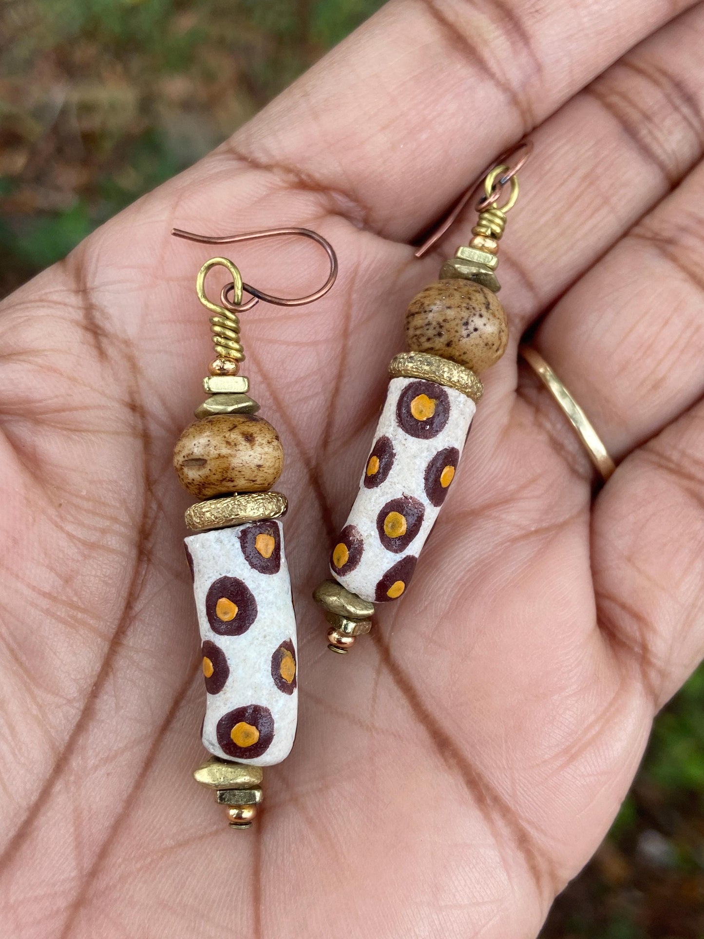 Painted Brown and Yellow Krobo Earrings