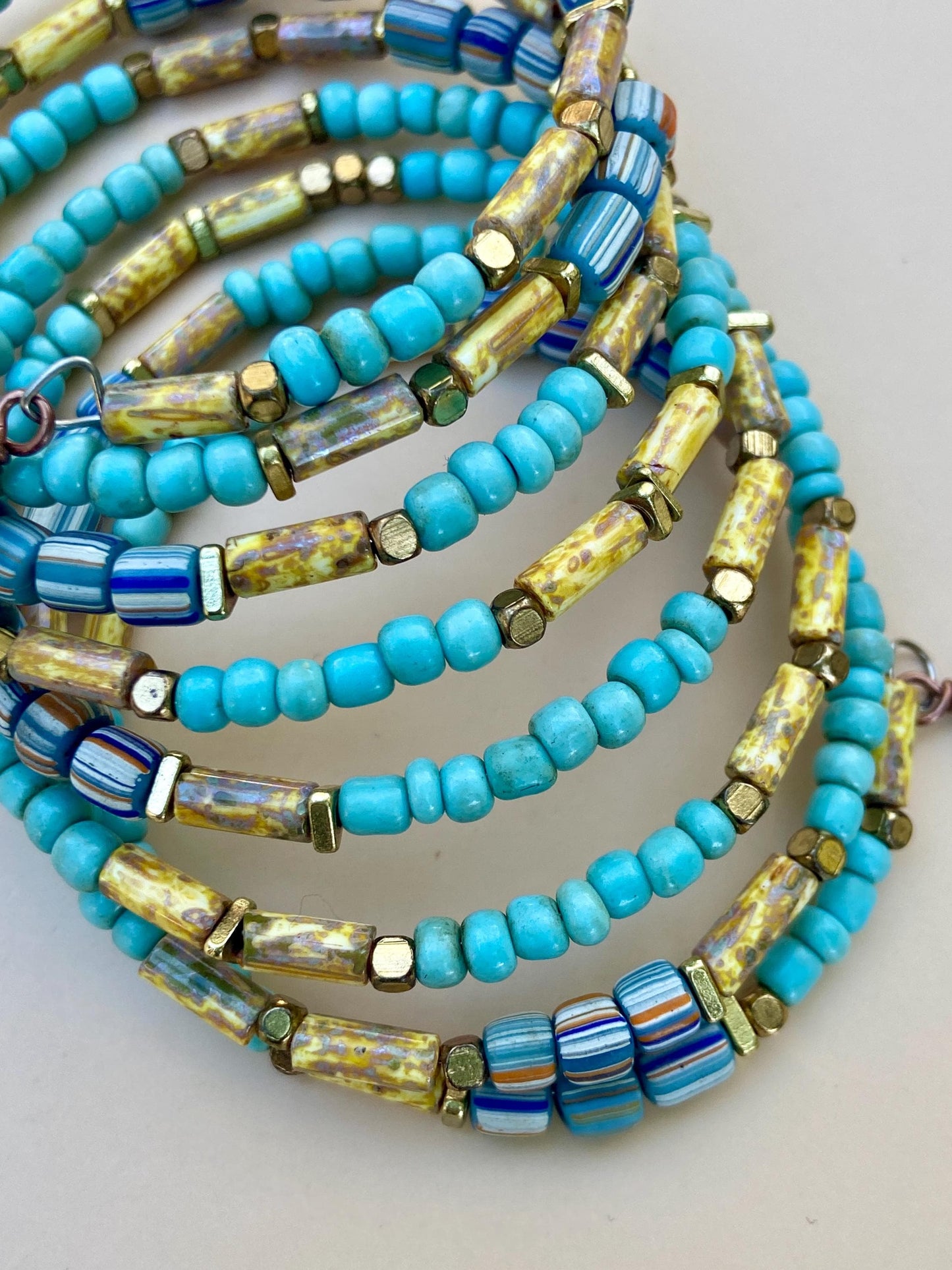 Vintage Turquoise Blue and Blue Pastel Java Gooseberry Bangle