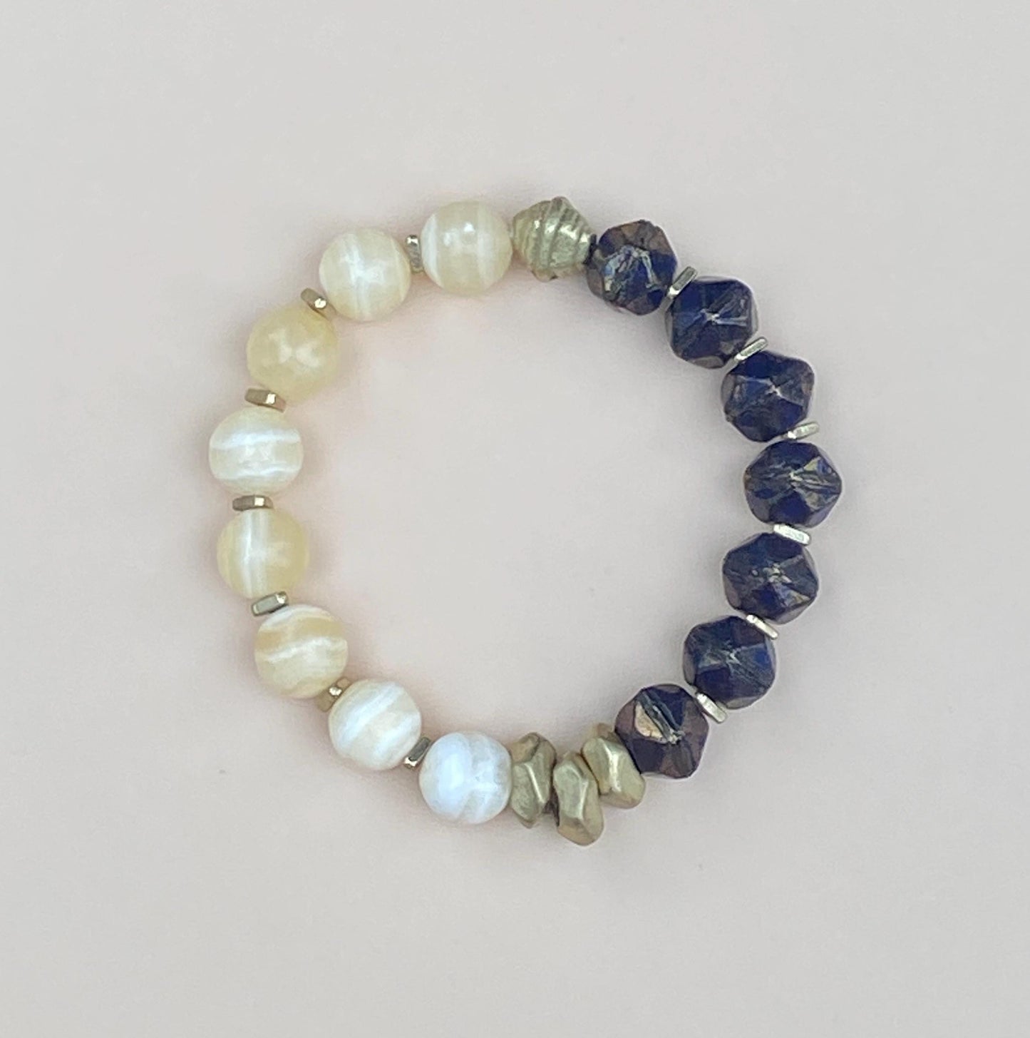 Minimalist Yellow Calcite & Czech Bead Bracelet with Brass Accents
