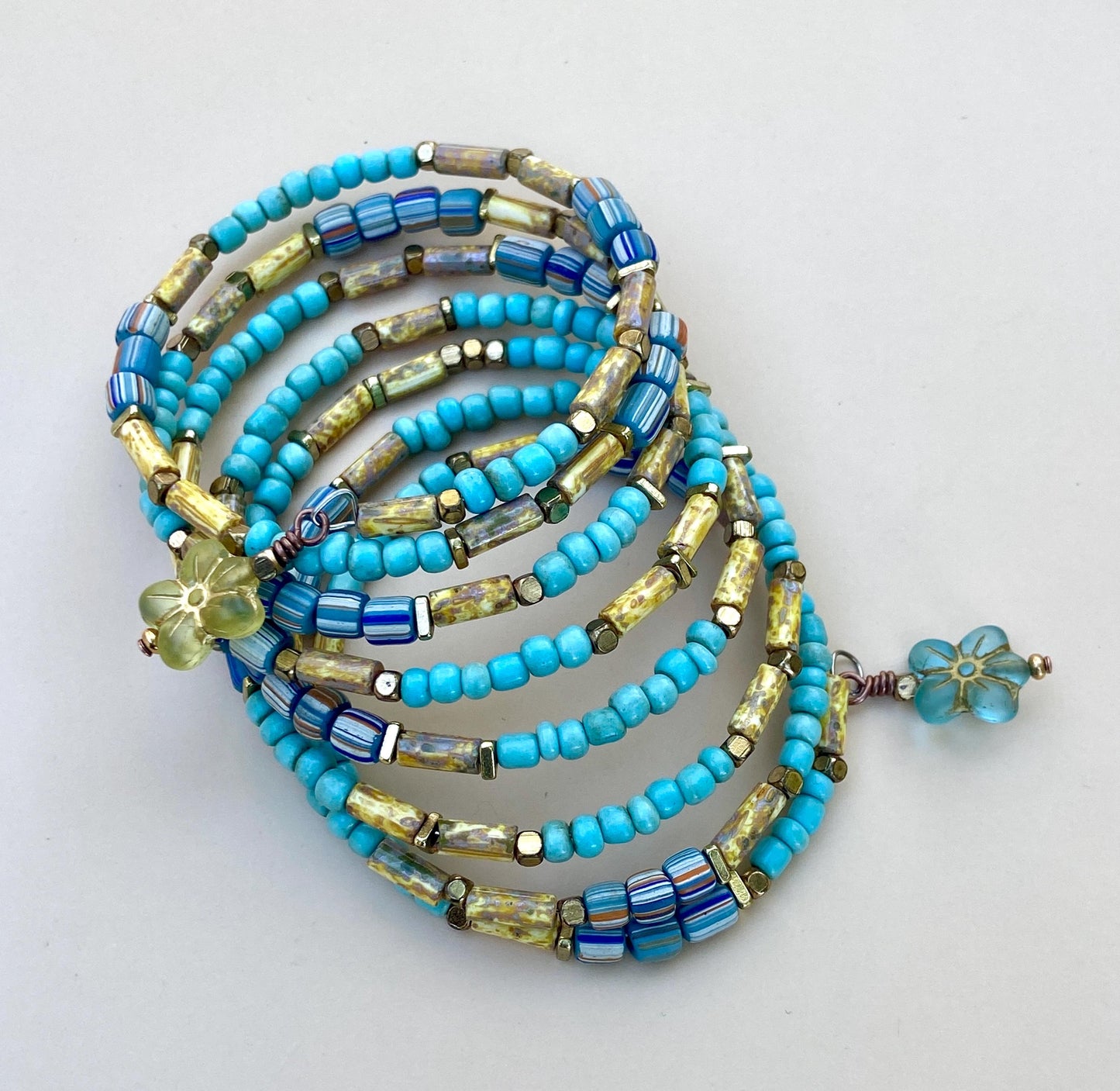 Vintage Turquoise Blue and Blue Pastel Java Gooseberry Bangle