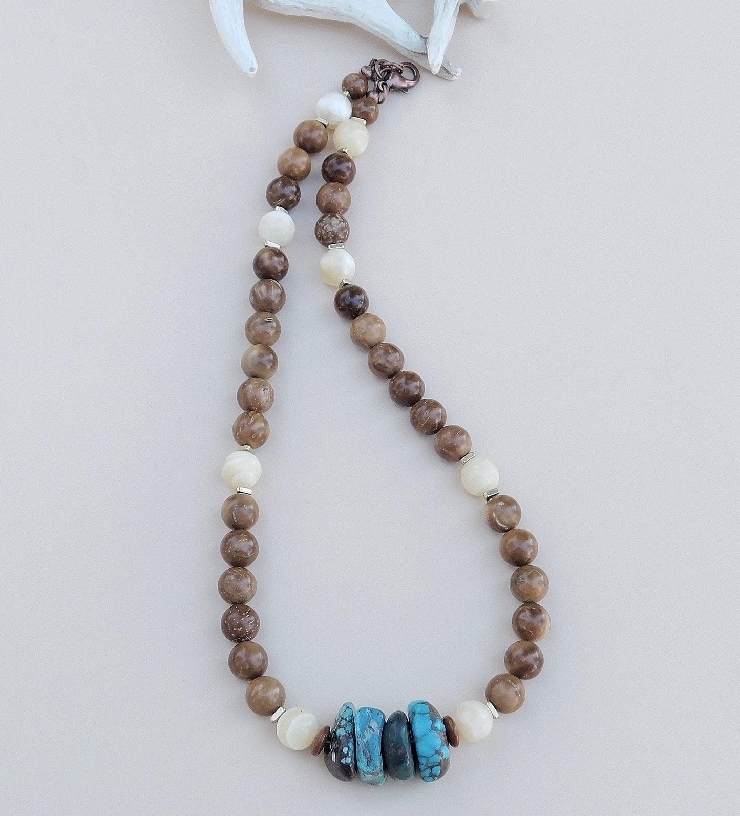Artisan Necklace Autumn Vibes Necklace – Chunky Turquoise, Yellow Calcite, Brown Wooden Prayer Beads