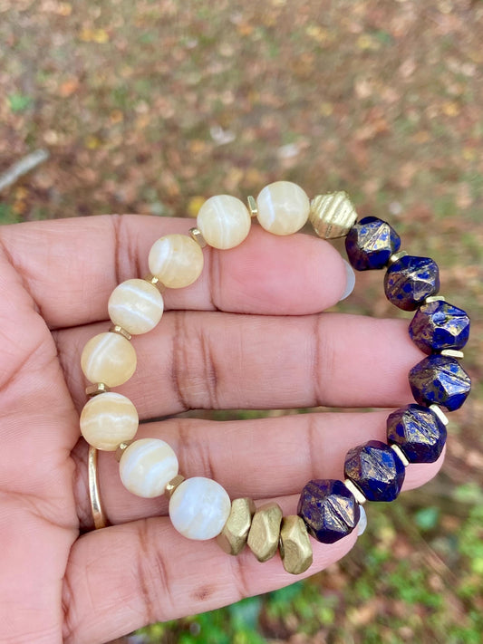Minimalist Yellow Calcite & Czech Bead Bracelet with Brass Accents