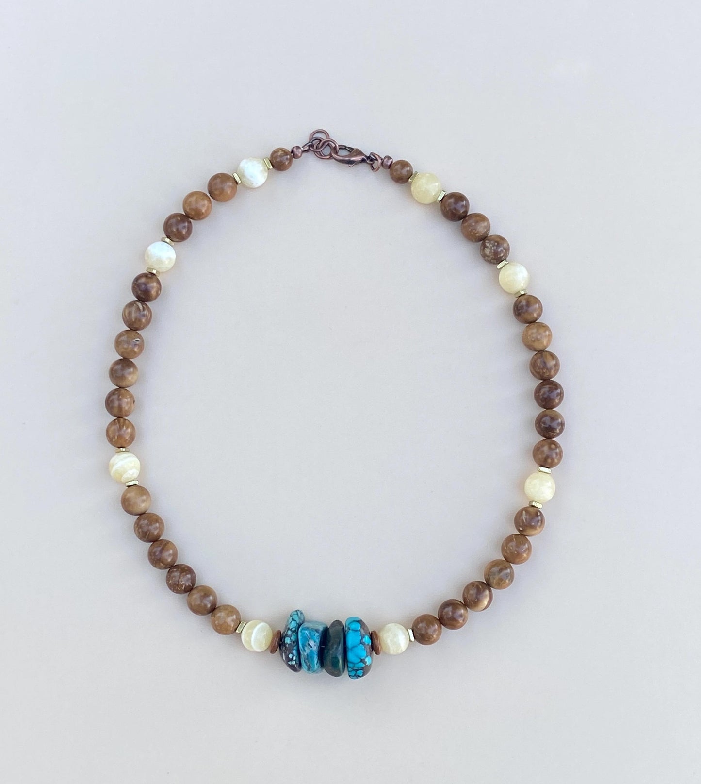 Artisan Necklace Autumn Vibes Necklace – Chunky Turquoise, Yellow Calcite, Brown Wooden Prayer Beads