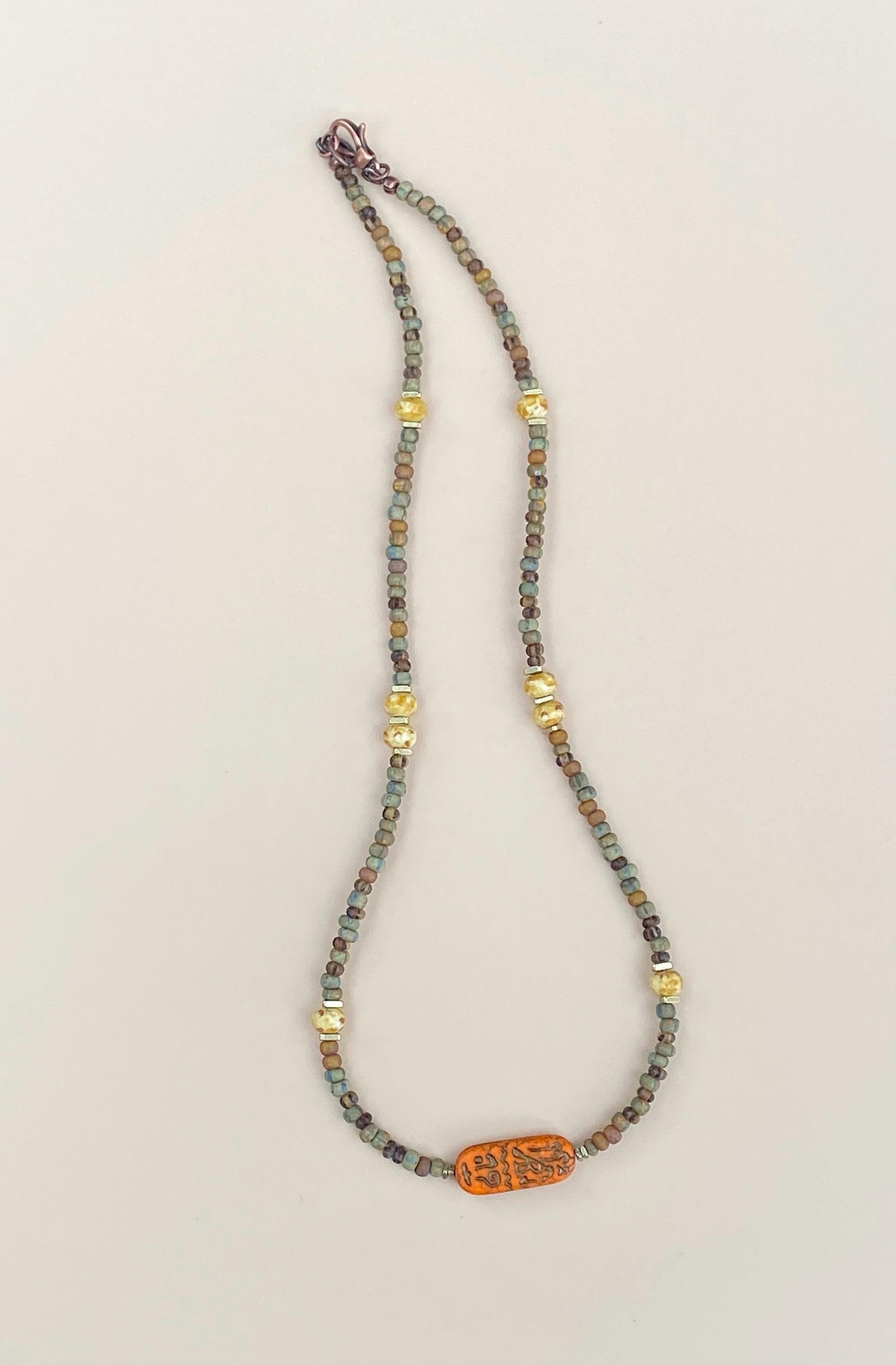 Matte and Picasso Czech with Gold Accent Boho Necklace