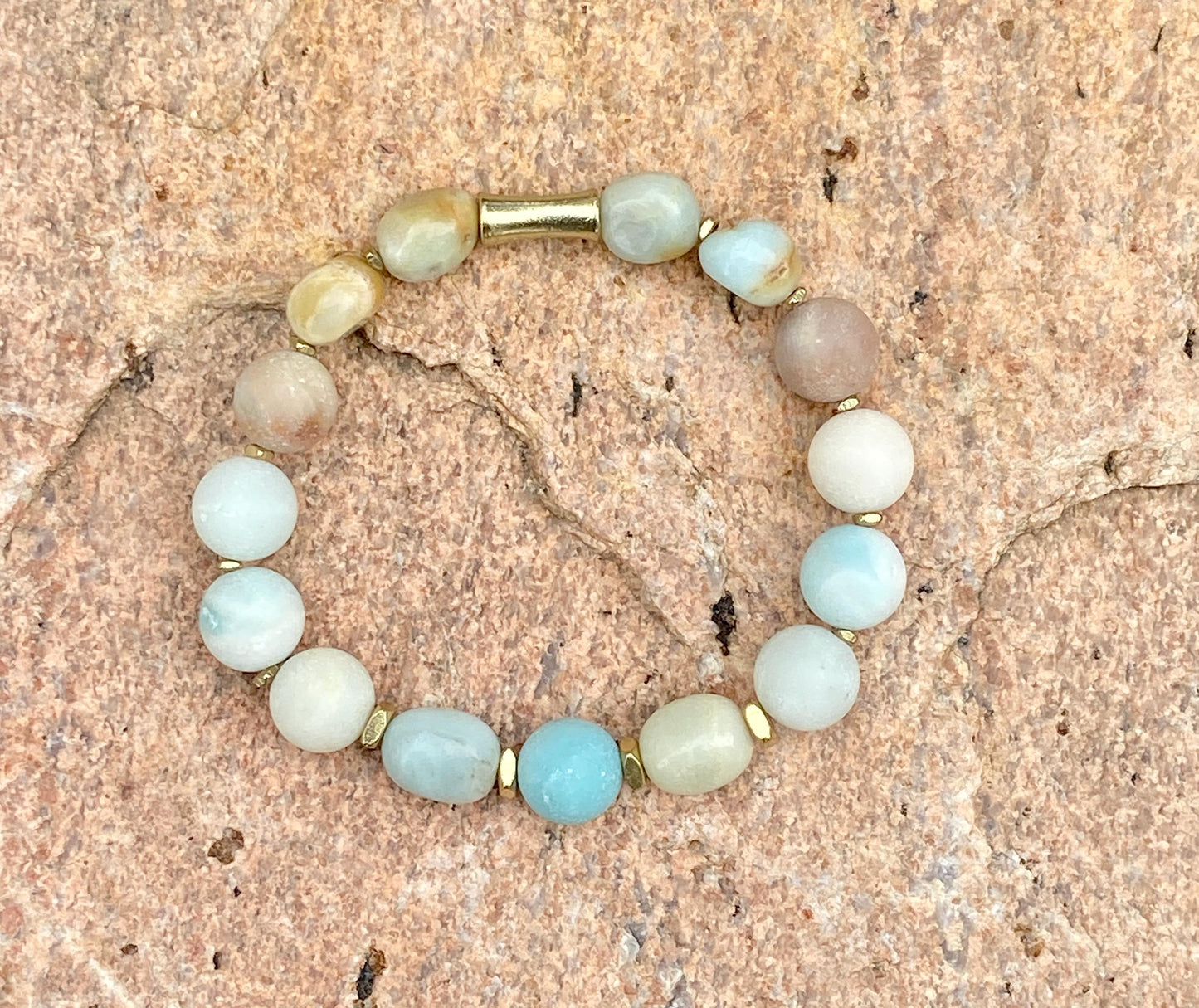 Cloud Dancer Gemstone Bracelet – Amazonite, Mookaite & Brass