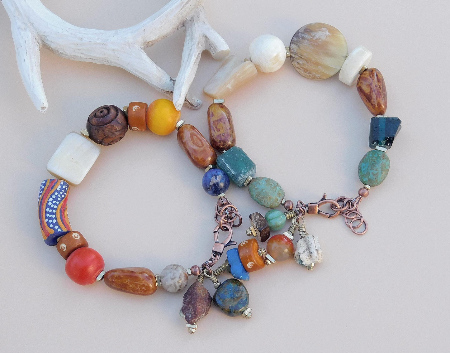 Boho Mixed Media Bracelets, Roman Glass, Lampwork Focal