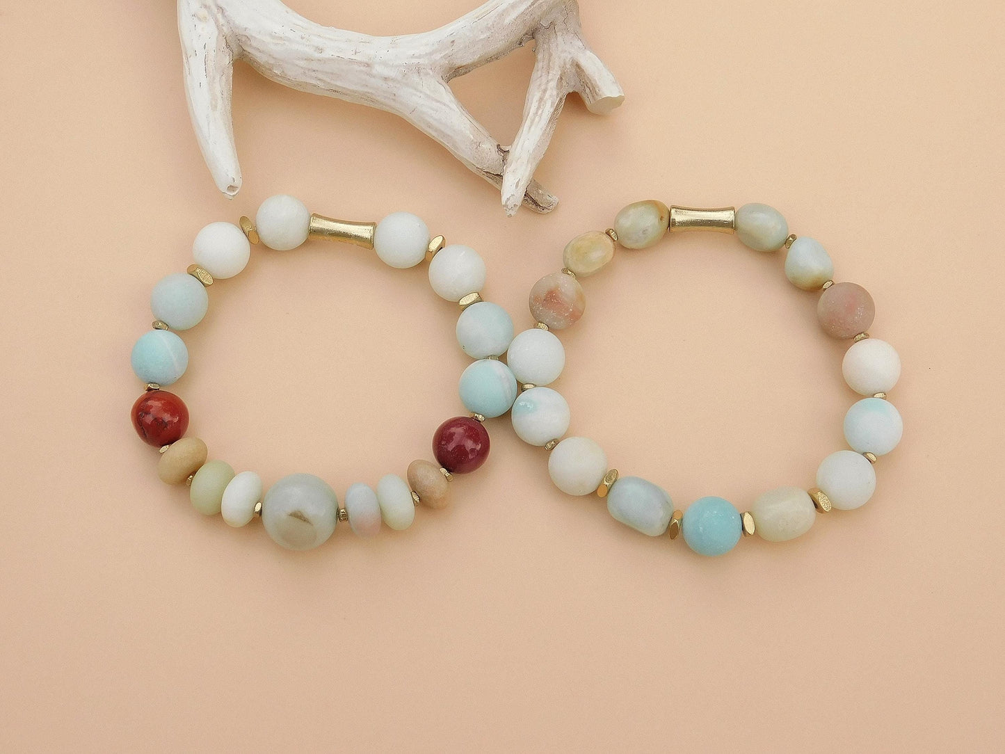 Cloud Dancer Gemstone Bracelet – Amazonite, Mookaite & Brass
