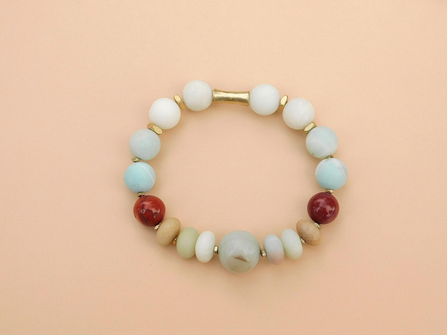 Cloud Dancer Gemstone Bracelet – Amazonite, Mookaite & Brass