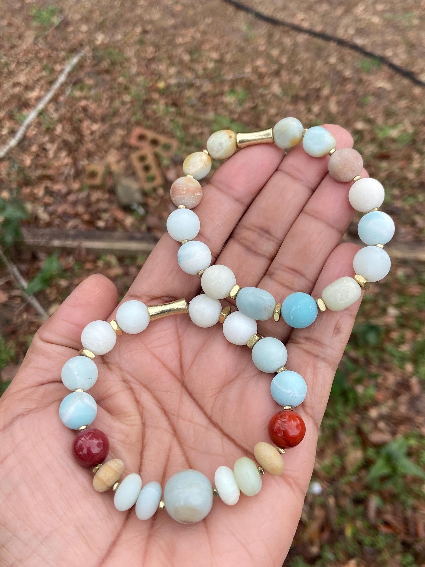 Cloud Dancer Gemstone Bracelet – Amazonite, Mookaite & Brass
