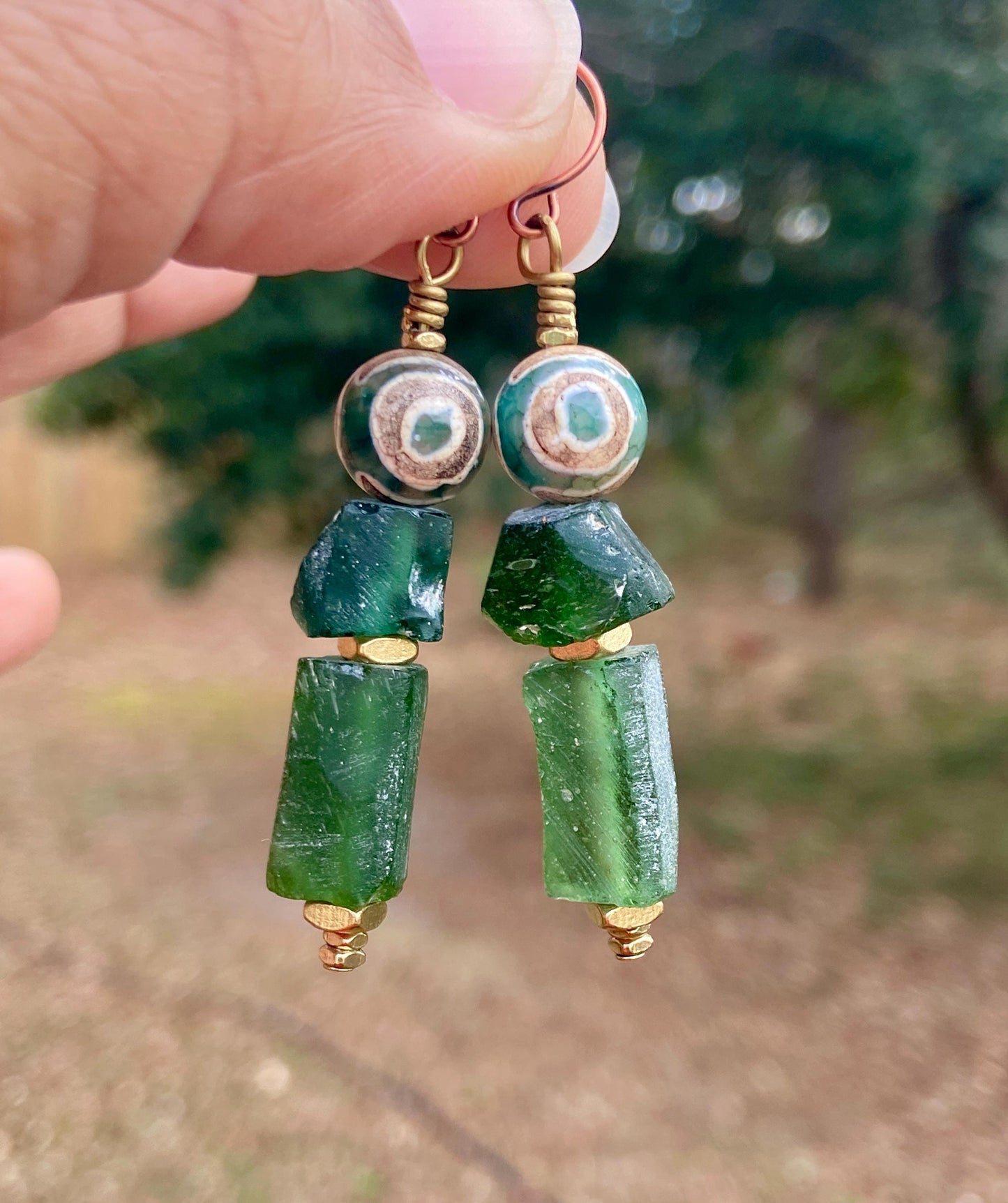 Bohemian Roman Glass and Kenya Resin Earrings
