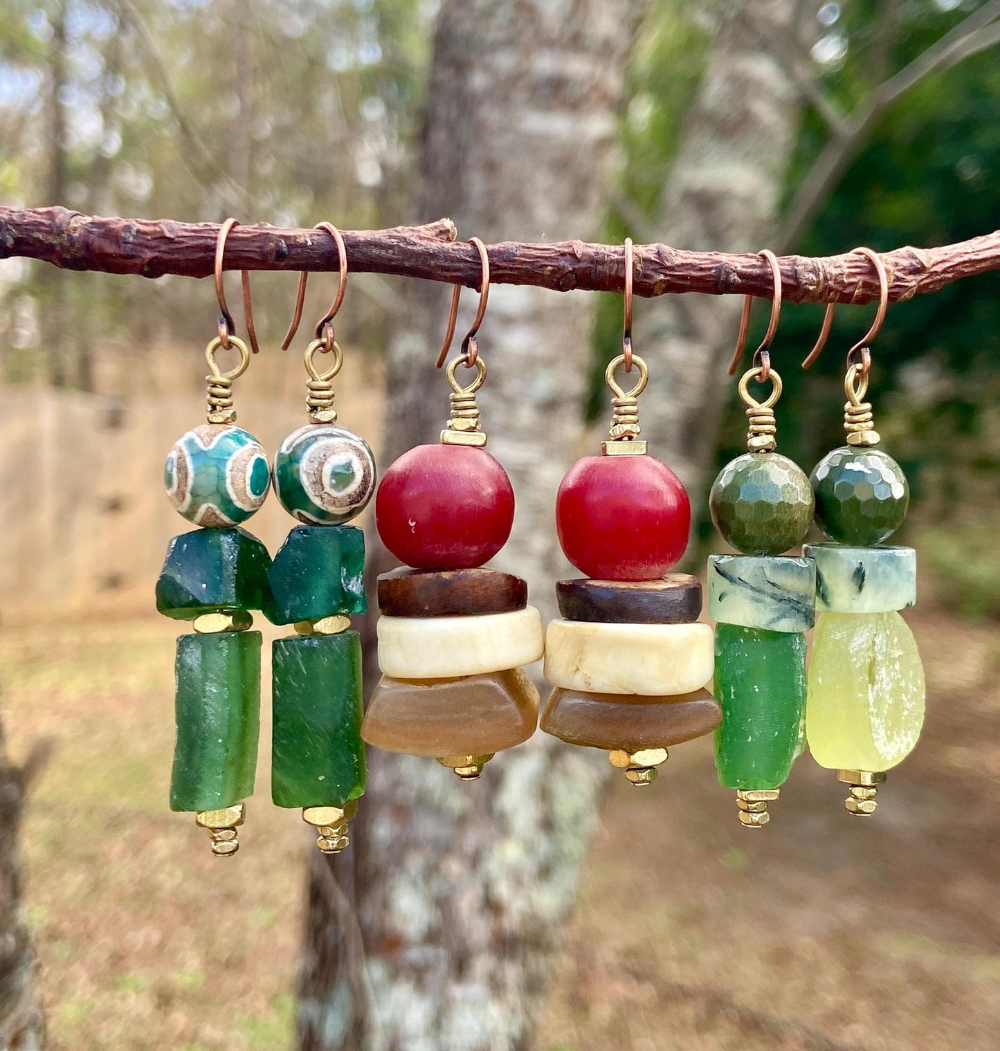 Bohemian Roman Glass and Kenya Resin Earrings
