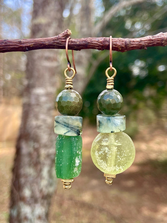 Bohemian Roman Glass and Kenya Resin Earrings