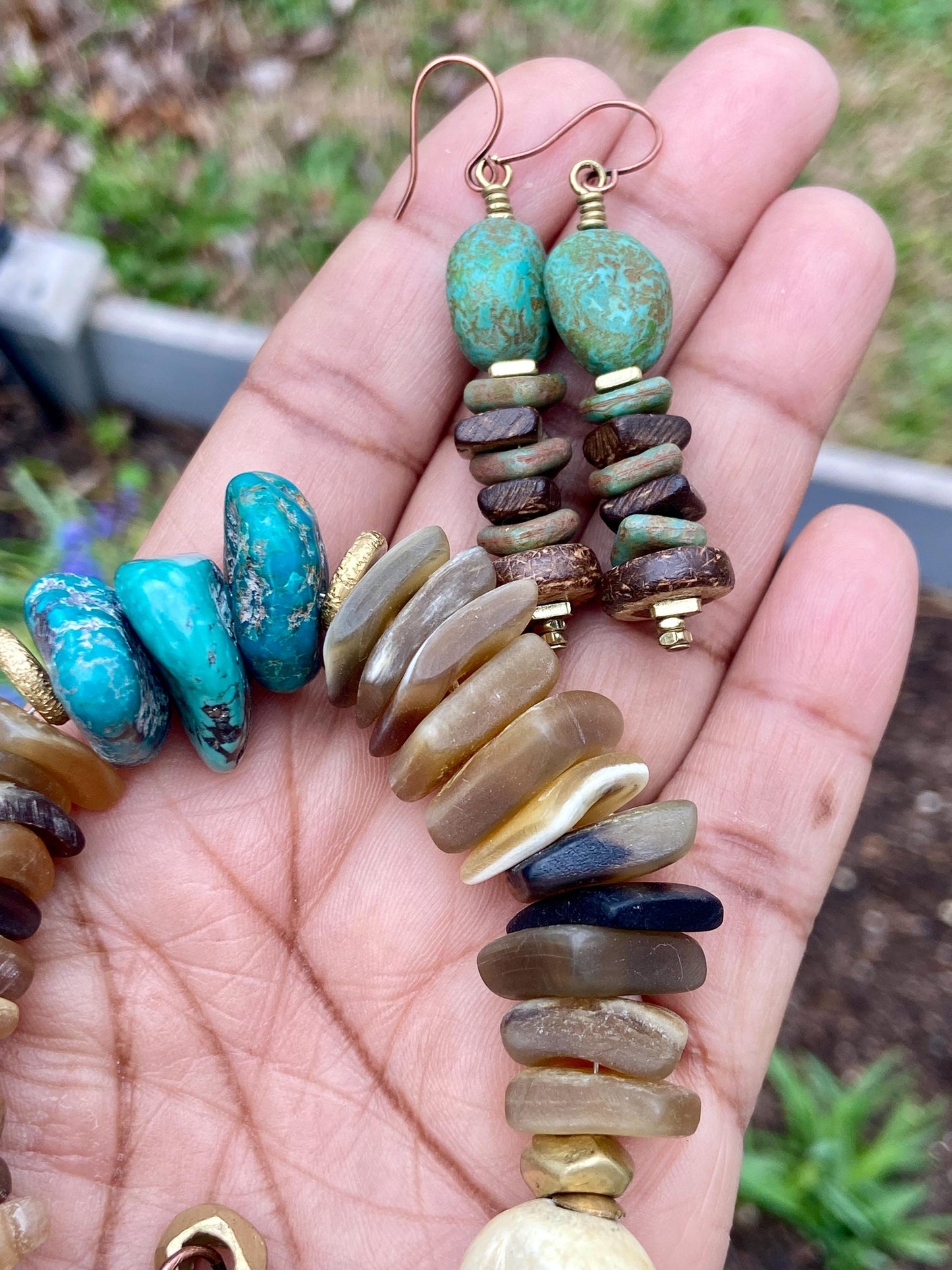Bohemian Turquoise, Horn and Naga Conch Shell Bead Bracelet