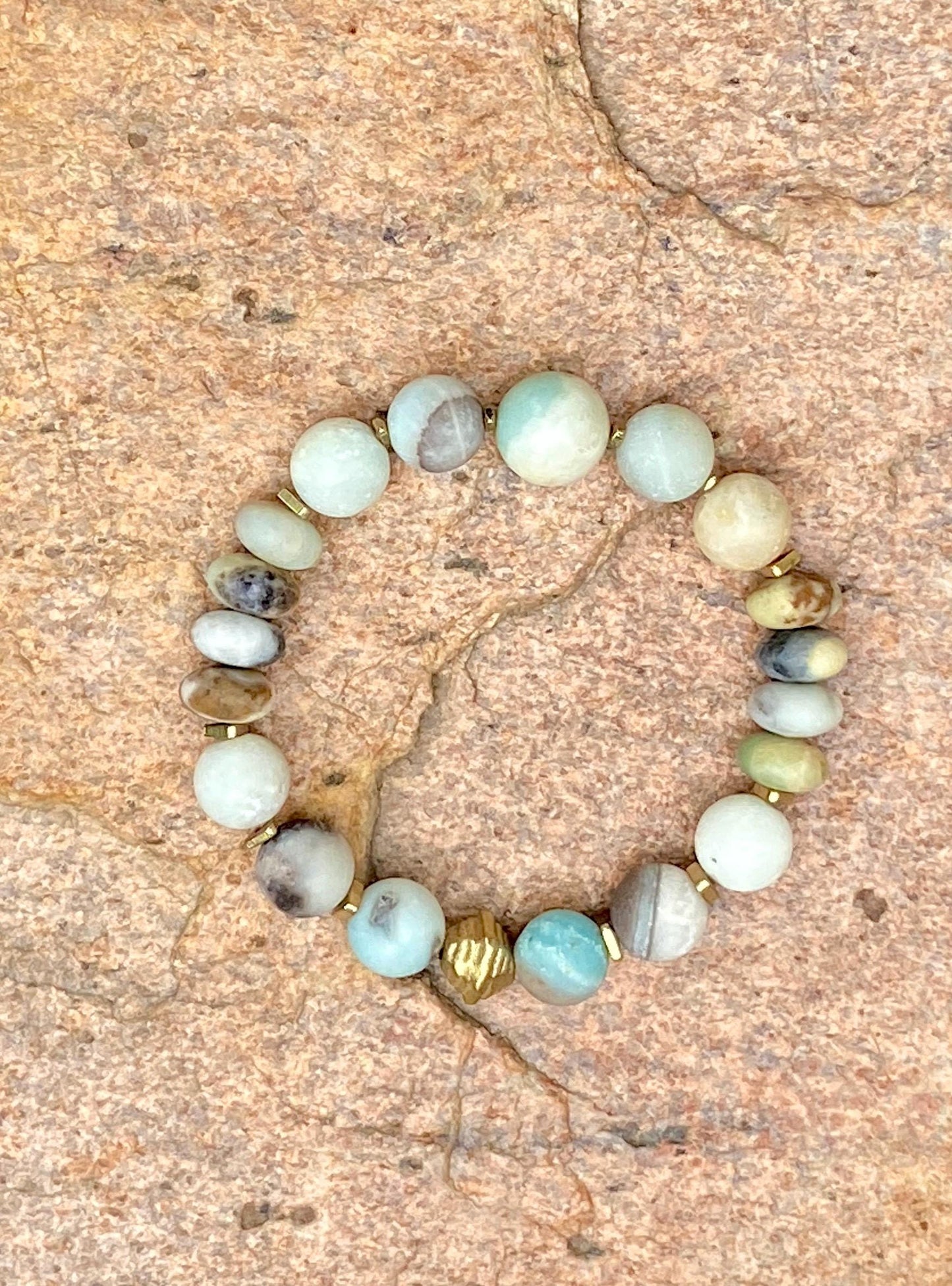 Pantone Color 2026 Cloud Dancer Gemstone Bracelet – Amazonite & Brass